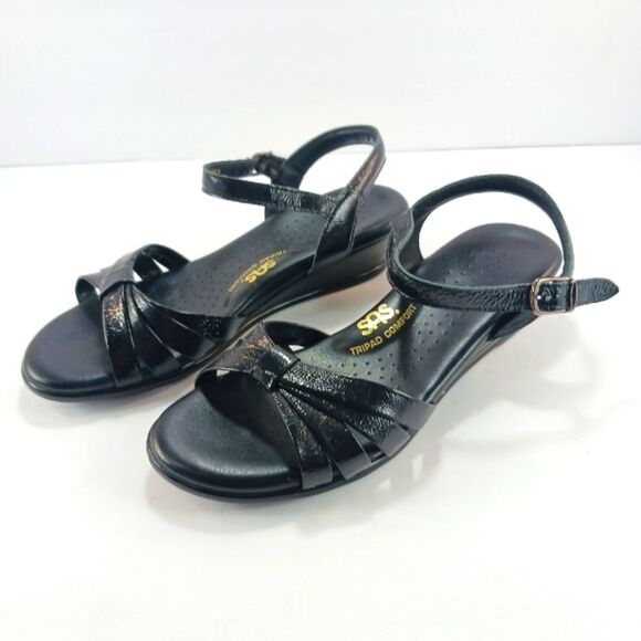 NWOT SAS Strippy Quarter Strap Wedge Black Sandals Womans 6 - Picture 4 of 13